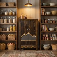2 Door Barnwood Pantry Cabinet: Some lifestyle images are created with AI for visualization purposes. Crafted from natural solid wood, each piece is unique and will vary.