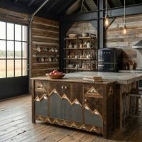 Barn Wood Sideboard: Some lifestyle images are created with AI for visualization purposes. Crafted from natural solid wood, each piece is unique and will vary.