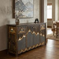 Barn Wood Sideboard: Some lifestyle images are created with AI for visualization purposes. Crafted from natural solid wood, each piece is unique and will vary.