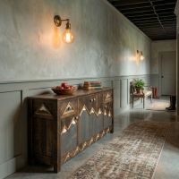 Barn Wood Sideboard: Some lifestyle images are created with AI for visualization purposes. Crafted from natural solid wood, each piece is unique and will vary.