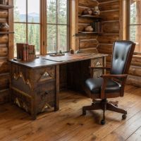 Rustic Barnwood Desk: Some lifestyle images are created with AI for visualization purposes. Crafted from natural solid wood, each piece is unique and will vary.