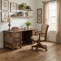Rustic Barnwood Desk: Some lifestyle images are created with AI for visualization purposes. Crafted from natural solid wood, each piece is unique and will vary.