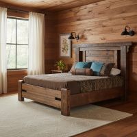 Rustic Wood Panel Bed: Some lifestyle images are created with AI for visualization purposes. Crafted from natural solid wood, each piece is unique and will vary.