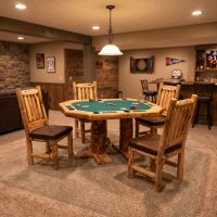 Poker Table: Some lifestyle images are created with AI for visualization purposes. Crafted from natural solid wood, each piece is unique and will vary.
