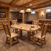 Poker Table: Some lifestyle images are created with AI for visualization purposes. Crafted from natural solid wood, each piece is unique and will vary.