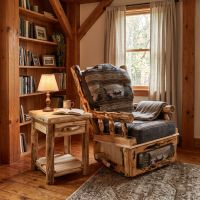 Aspen Recliner: Some lifestyle images are created with AI for visualization purposes. Crafted from natural solid wood, each piece is unique and will vary.