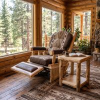 Aspen Recliner: Some lifestyle images are created with AI for visualization purposes. Crafted from natural solid wood, each piece is unique and will vary.