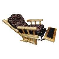 Beartooth Aspen Log Rocking Recliner - Natural Panel & Natural Log - Dakota Carbon Accent Upholstery (Discontinued) & Larsmont Brick Main Upholstery