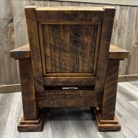 Sawmill Royal Timber Lounge Chair Back Detail, Shown in Antique Barnwood Finish