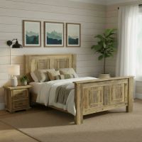 Weathered Wood Bed: Some lifestyle images are created with AI for visualization purposes. Crafted from natural solid wood, each piece is unique and will vary.