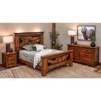 Rustic Barnwood Bed with Live Edge Slabs, Shown in Antique Barnwood Finish