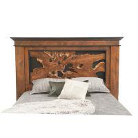 Rustic Barnwood Bed with Live Edge Slabs Headboard Detail, Shown in Antique Barnwood Finish