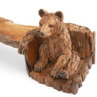 Rustic Driftwood Resting Bear Bench