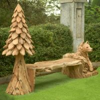Rustic Driftwood Resting Bear Bench
