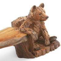 Rustic Driftwood Resting Bear Bench