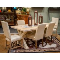 Rustic Farmstead Gathering Dining Table - Blasted Oak - Whitewash Finish