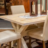 Rustic Farmstead Gathering Dining Table - Blasted Oak - Whitewash Finish
