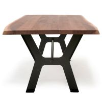 Rustic Forge Natural Wood Dining Table - Live Edge Black Walnut Tabletop in Natural Clear Tabletop Finish