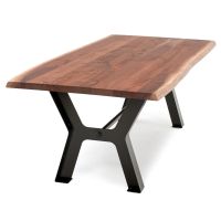 Rustic Forge Natural Wood Dining Table - Live Edge Black Walnut Tabletop in Natural Clear Tabletop Finish