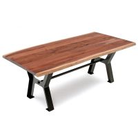 Rustic Forge Natural Wood Dining Table - Live Edge Black Walnut Tabletop in Natural Clear Tabletop Finish