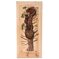 Rustic Hand Carved & Painted Tree Bears Single Panel Interior Door