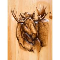 Rustic Hand Carved & Painted Bull Moose Double Panel Interior Door