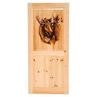 Rustic Hand Carved & Painted Bull Moose Double Panel Interior Door