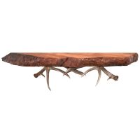 Rustic Live Edge Wall Shelf - Redwood & Antler
