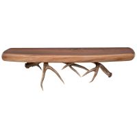 Rustic Live Edge Wall Shelf - Black Walnut & Antler