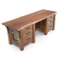 Rustic Mosaic Live Edge Walnut Executive Barnwood Desk - Jade Mosaic - Ebony Corbels - Barnwood Drawer Fronts