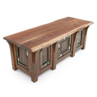 Rustic Mosaic Live Edge Walnut Executive Barnwood Desk - Turquoise Mosaic - Antique Barnwood Corbels - Walnut Drawer Fronts