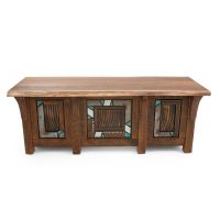 Rustic Mosaic Live Edge Walnut Executive Barnwood Desk - Turquoise Mosaic - Antique Barnwood Corbels - Walnut Drawer Fronts