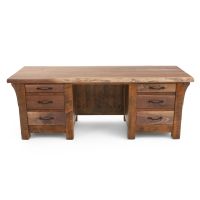 Rustic Mosaic Live Edge Walnut Executive Barnwood Desk - Turquoise Mosaic - Antique Barnwood Corbels - Walnut Drawer Fronts