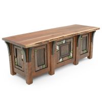 Rustic Mosaic Live Edge Walnut Executive Barnwood Desk - Jade Mosaic - Ebony Corbels - Barnwood Drawer Fronts