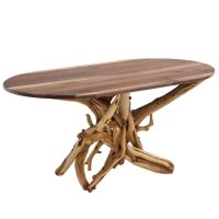 Rustic Oval Juniper Log Dining Table - Black Walnut Tabletop