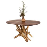 Rustic Oval Juniper Log Dining Table - Black Walnut Tabletop