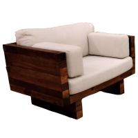 Rustic Real Wood Cushioned Chair shown in Reclaimed Wood with Cream Fabric Cushions