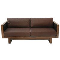 Rustic Real Wood Cushioned Sofa shown in Golden Walnut with Brown Leather Cushions