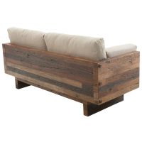 Rustic Real Wood Cushioned Loveseat shown in Natural Reclaimed Wood with Cream Fabric Cushions