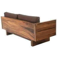 Rustic Real Wood Cushioned Sofa shown in Golden Walnut with Brown Leather Cushions