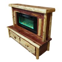 Rustic Red Cedar Log 2 Drawer Wall Fireplace