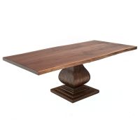 Rustic Refined Hardwood Dining Table With Live Edge Book-Match Black Walnut Tabletop in Natural Clear Tabletop Finish - Natural Mahogany Table Base