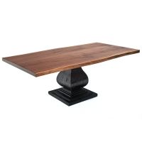 Rustic Refined Hardwood Dining Table With Live Edge Book-Match Black Walnut Tabletop in Natural Clear Tabletop Finish - Ebony Mahogany Table Base