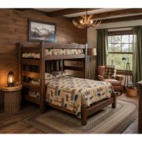 Rustic Retreat Bunk Bed: Some lifestyle images are created with AI for visualization purposes. Crafted from natural solid wood, each piece is unique and will vary.