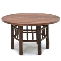 Rustic Round Black Walnut & Hickory Log Dining Table - Natural Clear Finish
