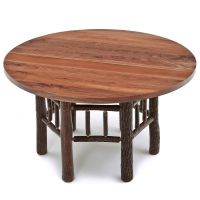 Rustic Round Black Walnut & Hickory Log Dining Table - Natural Clear Finish