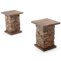 Rustic Stacked Teak & Walnut End Tables