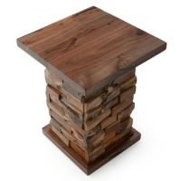 Rustic Stacked Teak & Walnut End Table
