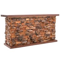 Rustic Teak Brick Sofa Table - Black Walnut Top