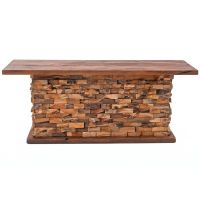 Rustic Teak Brick Sofa Table - Blasted Alder Top
